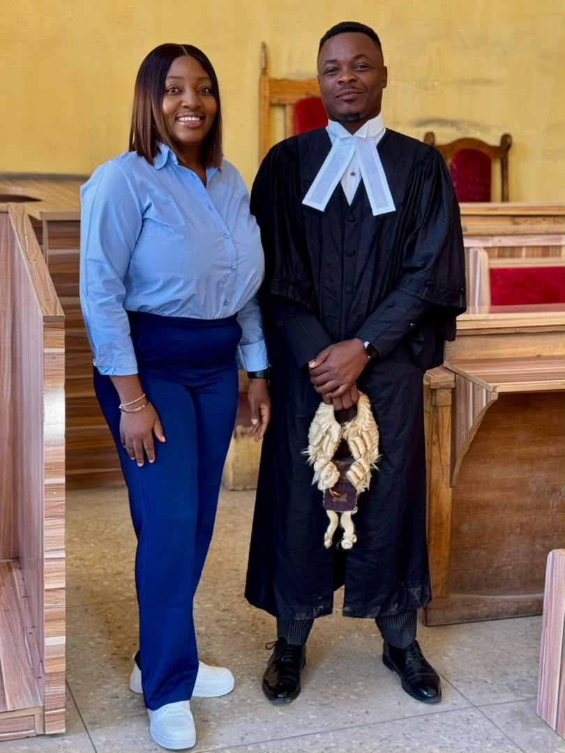 With a client after a successful hearing