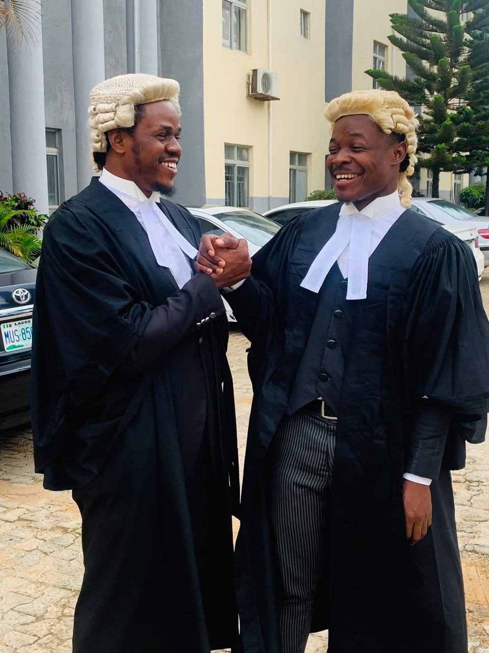 Counsel outside the court complex